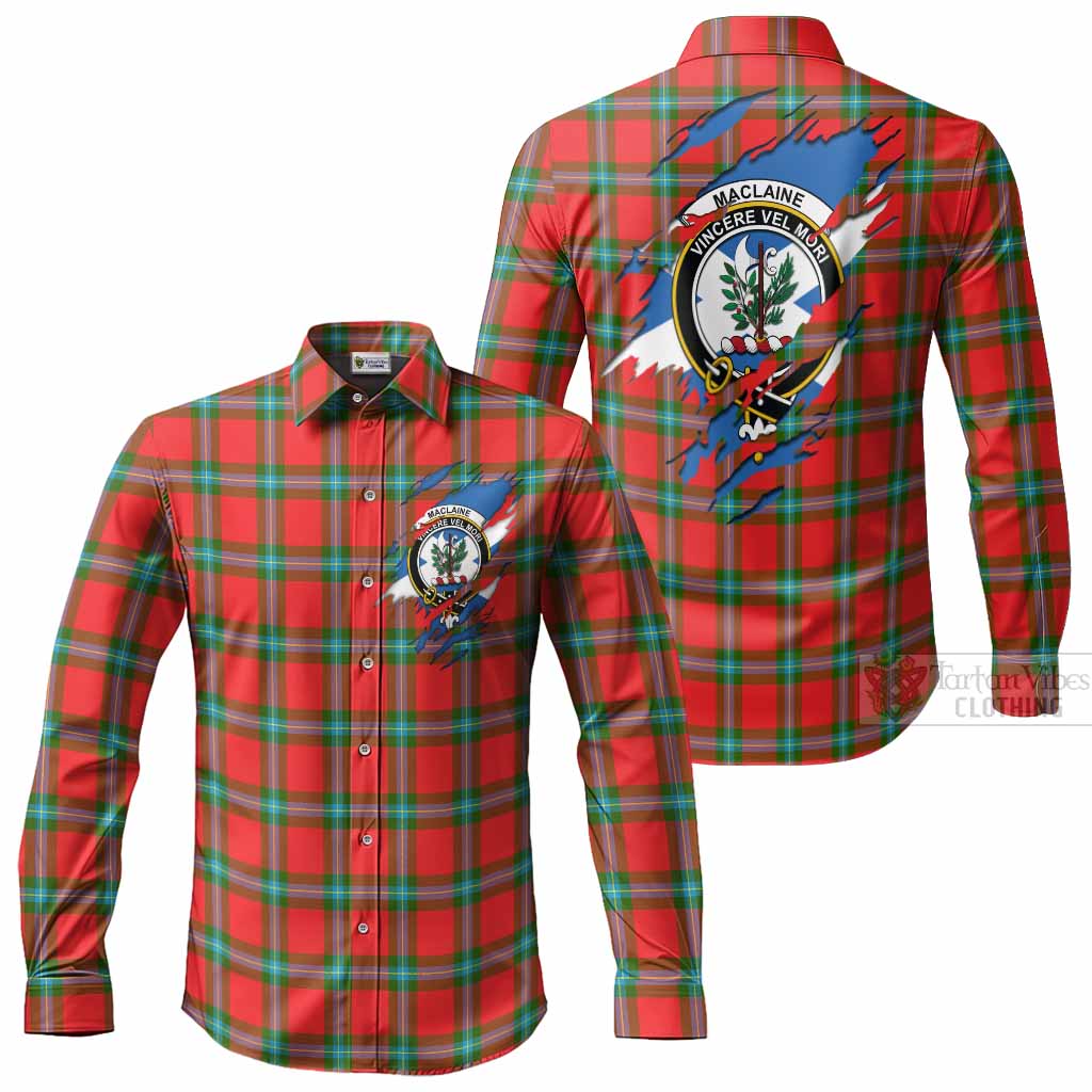 MacLaine (McLaine) Clan Crest In Me Tartan Long Sleeve Button Shirts Scotland Flag Style