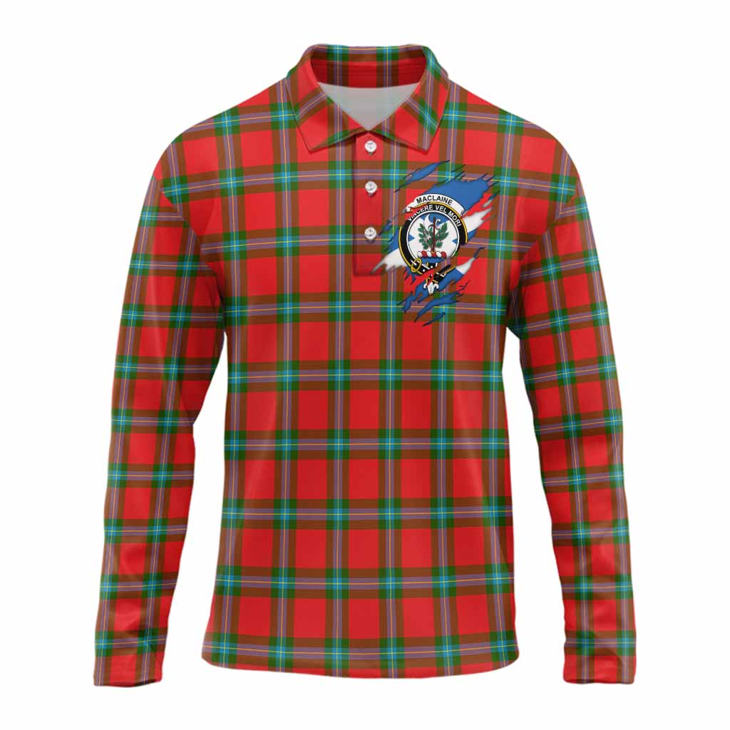 MacLaine (McLaine) Clan Crest In Me Tartan Long Sleeve Polo Shirt Scotland Flag Style