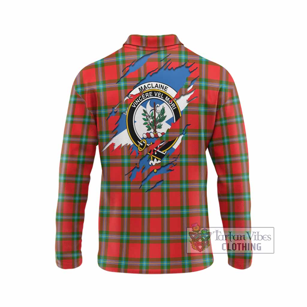 MacLaine (McLaine) Clan Crest In Me Tartan Long Sleeve Polo Shirt Scotland Flag Style