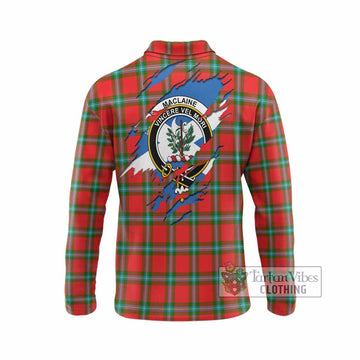 MacLaine (McLaine) Clan Crest In Me Tartan Long Sleeve Polo Shirt Scotland Flag Style