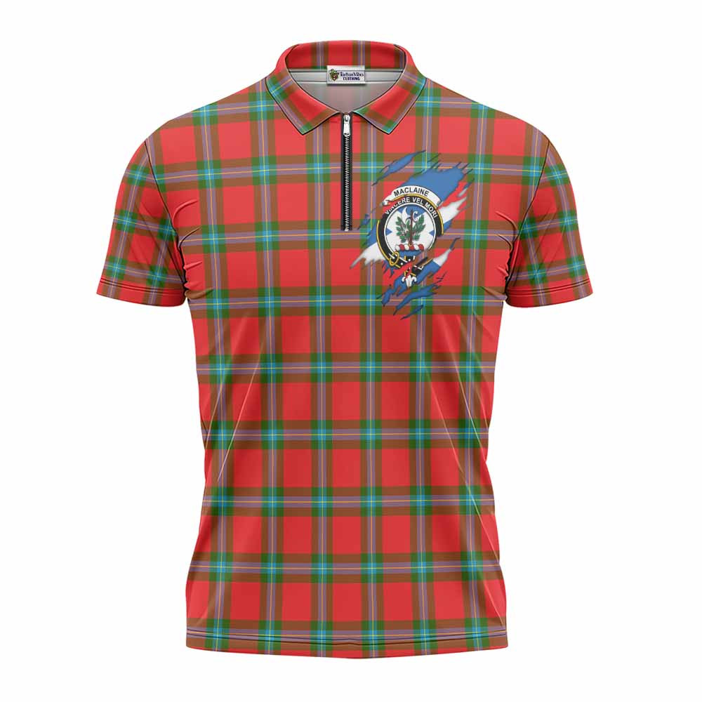 MacLaine (McLaine) Clan Crest In Me Tartan Zipper Polo Shirt Scotland Flag Style