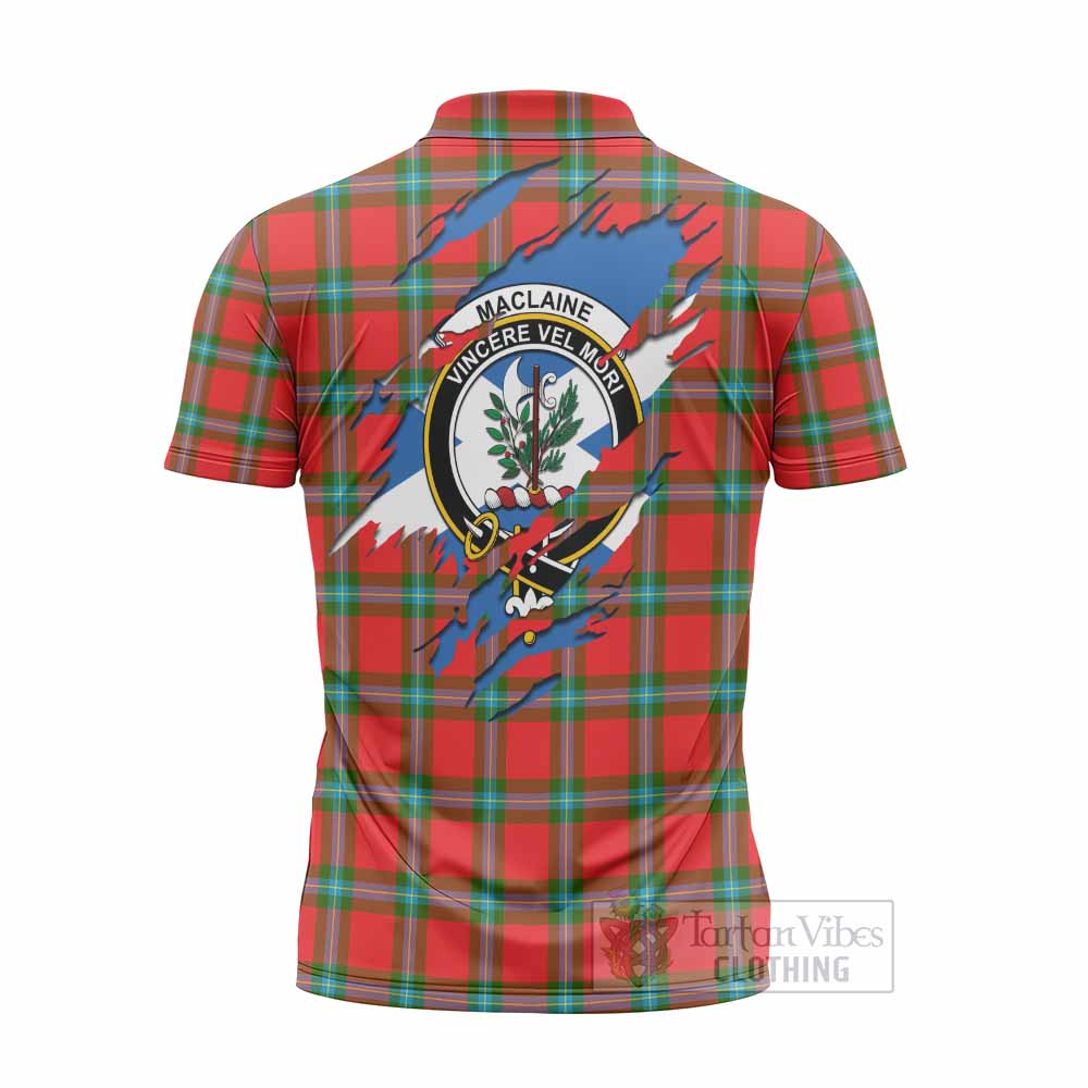 MacLaine (McLaine) Clan Crest In Me Tartan Zipper Polo Shirt Scotland Flag Style