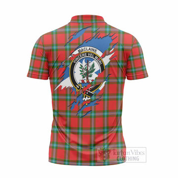 MacLaine (McLaine) Clan Crest In Me Tartan Zipper Polo Shirt Scotland Flag Style