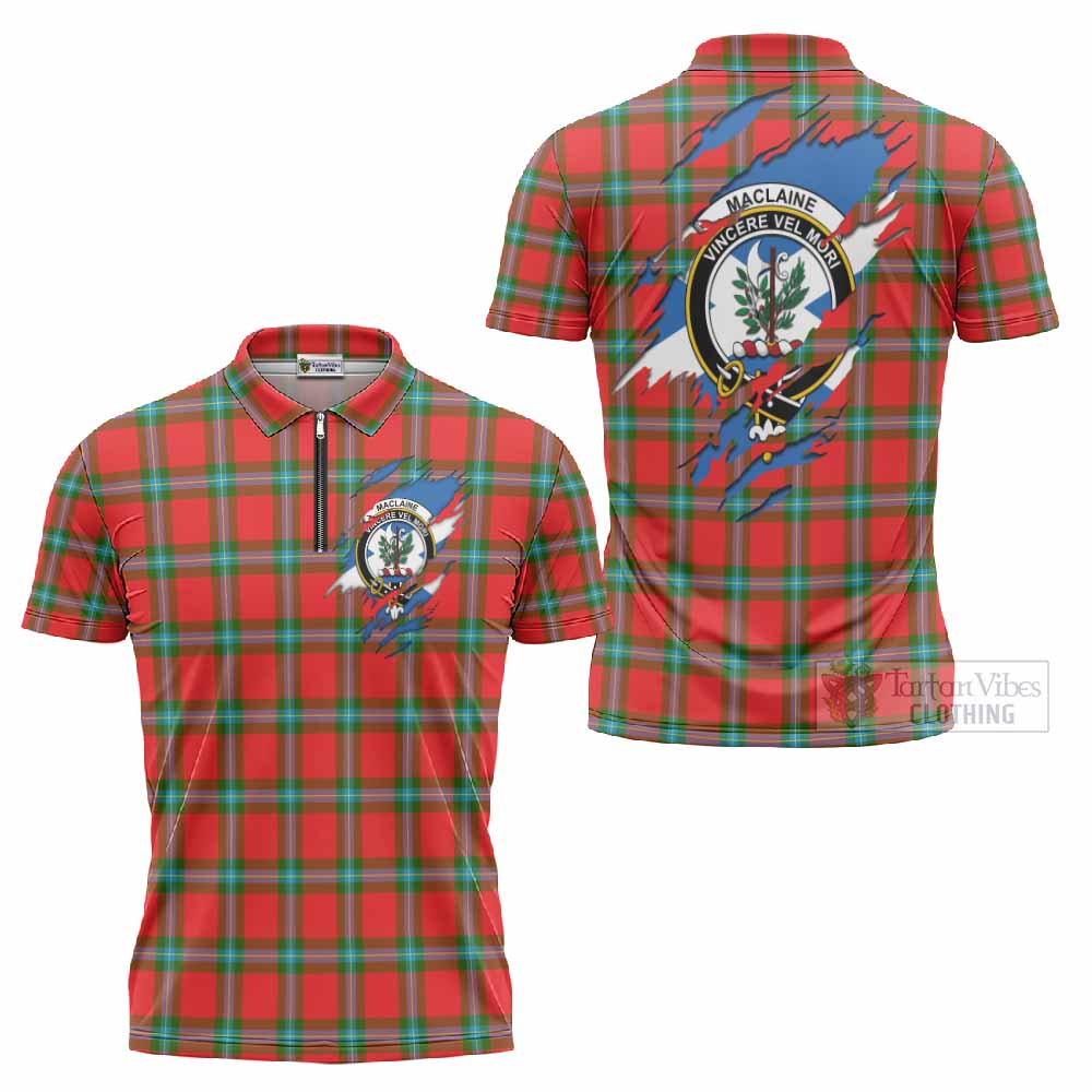 MacLaine (McLaine) Clan Crest In Me Tartan Zipper Polo Shirt Scotland Flag Style