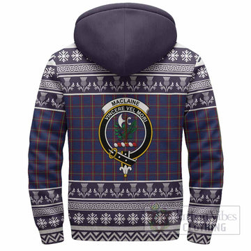 MacLaine (McLaine) Clan Tartan Christmas Fleece Hoodie with Family Crest
