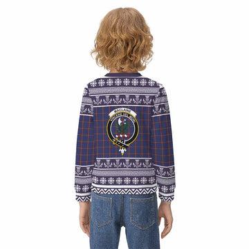 MacLaine (McLaine) Clan Tartan Christmas Kid Ugly Sweatshirt with Family Crest
