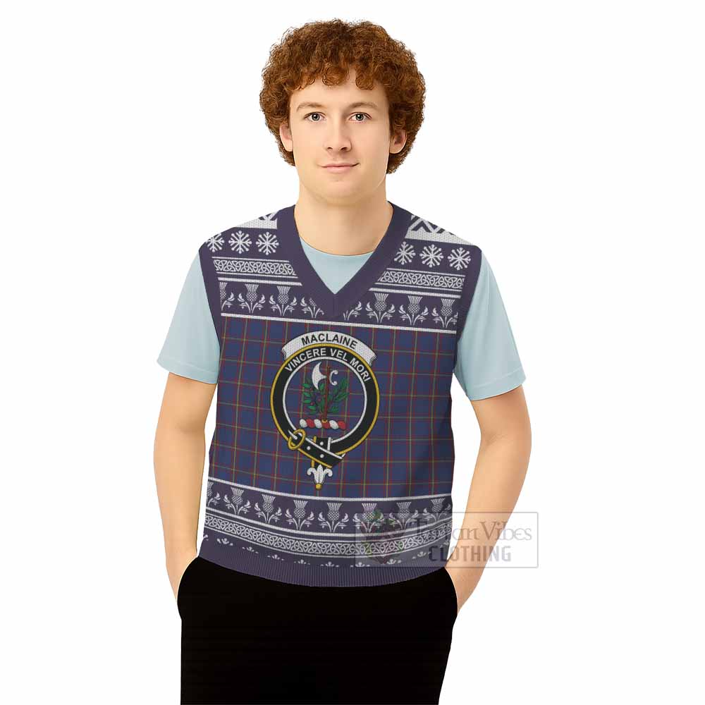 MacLaine (McLaine) Clan Tartan Christmas Knitted V-Neck Vest with Family Crest - Tartan Vibes Clothing