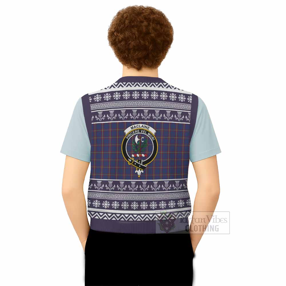 MacLaine (McLaine) Clan Tartan Christmas Knitted V-Neck Vest with Family Crest - Tartan Vibes Clothing