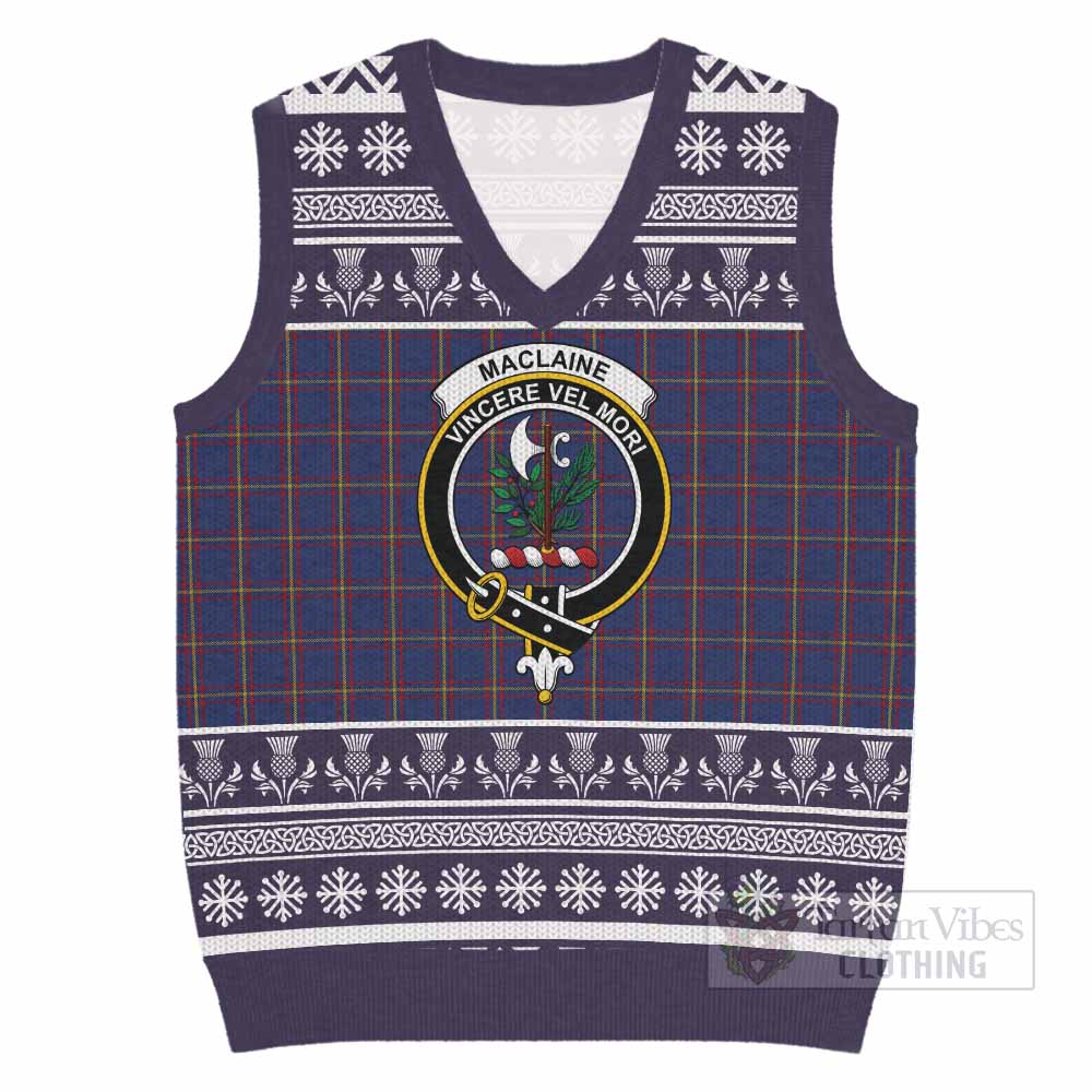 MacLaine (McLaine) Clan Tartan Christmas Knitted V-Neck Vest with Family Crest - Tartan Vibes Clothing