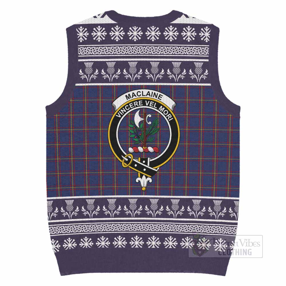MacLaine (McLaine) Clan Tartan Christmas Knitted V-Neck Vest with Family Crest - Tartan Vibes Clothing