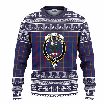 MacLaine (McLaine) Clan Tartan Christmas Ugly Sweater with Family Crest
