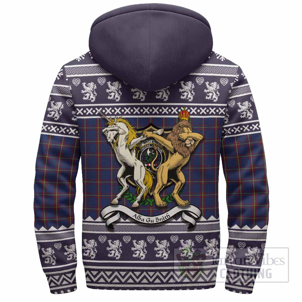 MacLaine (McLaine) Clan Tartan Crest Christmas Fleece Hoodie Coat of Arms Funny Style - Tartan Vibes Clothing
