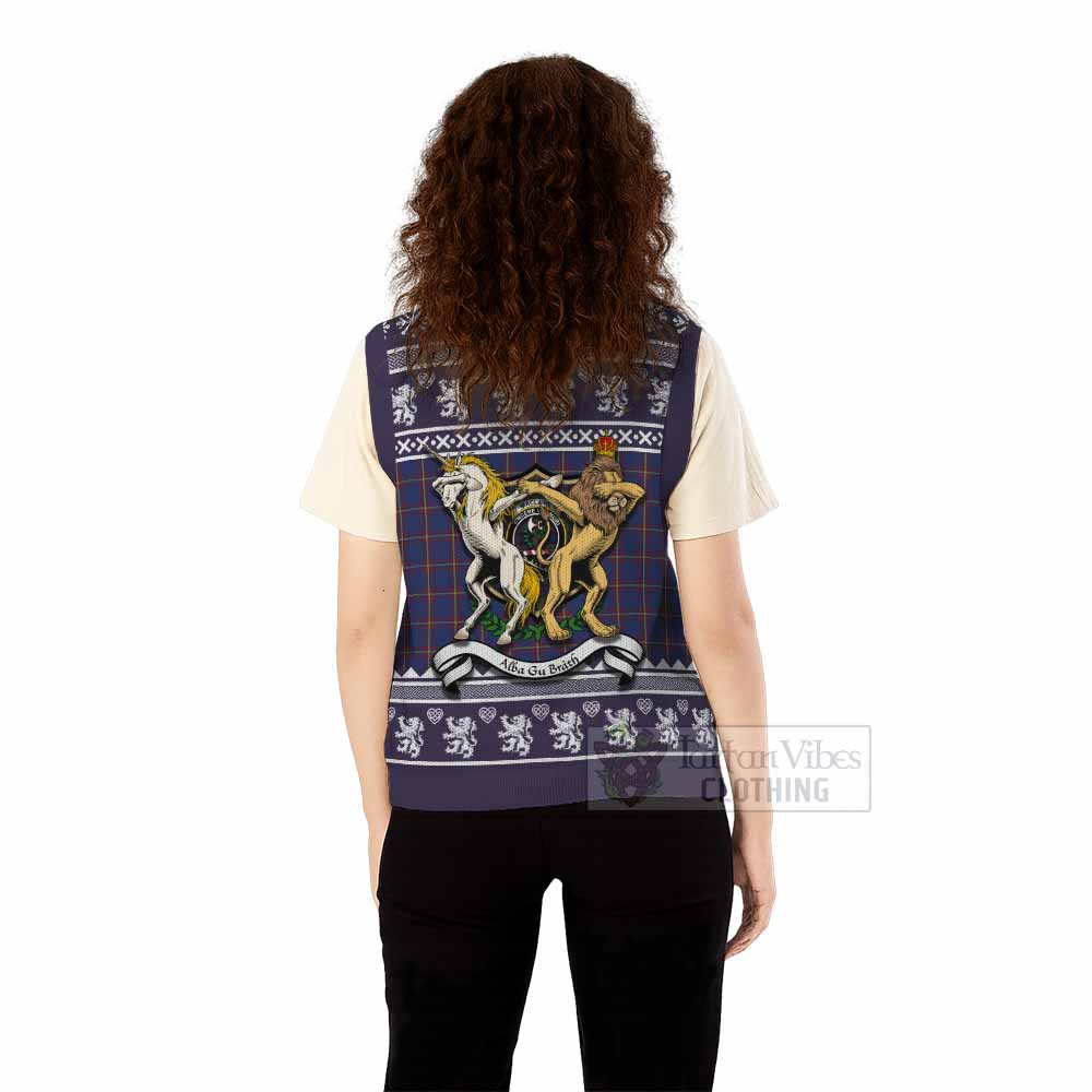 MacLaine (McLaine) Clan Tartan Crest Christmas Knitted V-Neck Vest Coat of Arms Funny Style - Tartan Vibes Clothing
