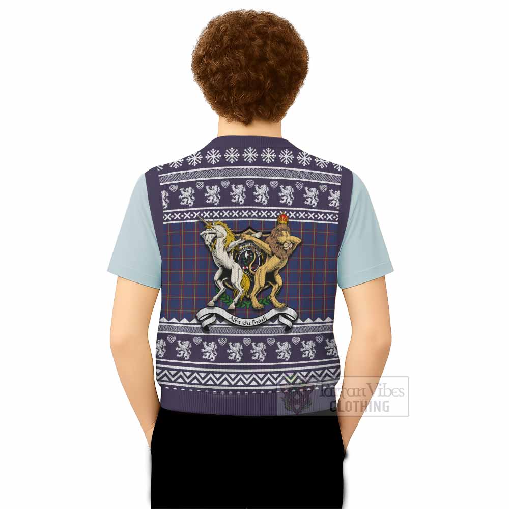MacLaine (McLaine) Clan Tartan Crest Christmas Knitted V-Neck Vest Coat of Arms Funny Style - Tartan Vibes Clothing