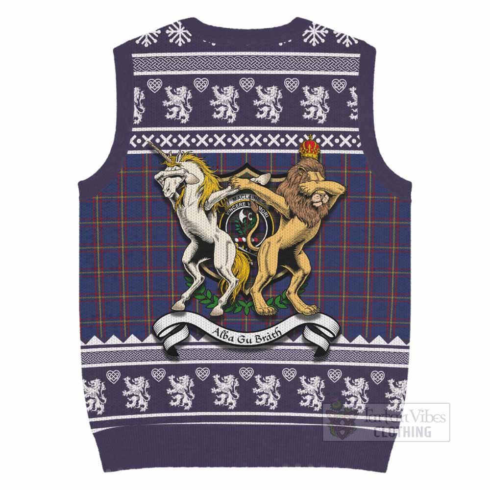 MacLaine (McLaine) Clan Tartan Crest Christmas Knitted V-Neck Vest Coat of Arms Funny Style - Tartan Vibes Clothing