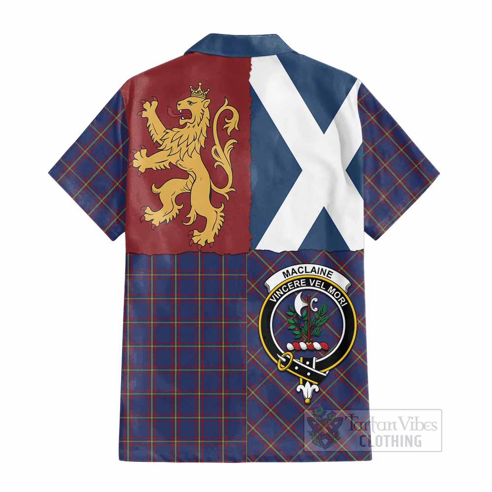 MacLaine (McLaine) Crest Tartan Cotton Hawaiian Shirt with Lion Rampant Saltire Style - Tartan Vibes Clothing