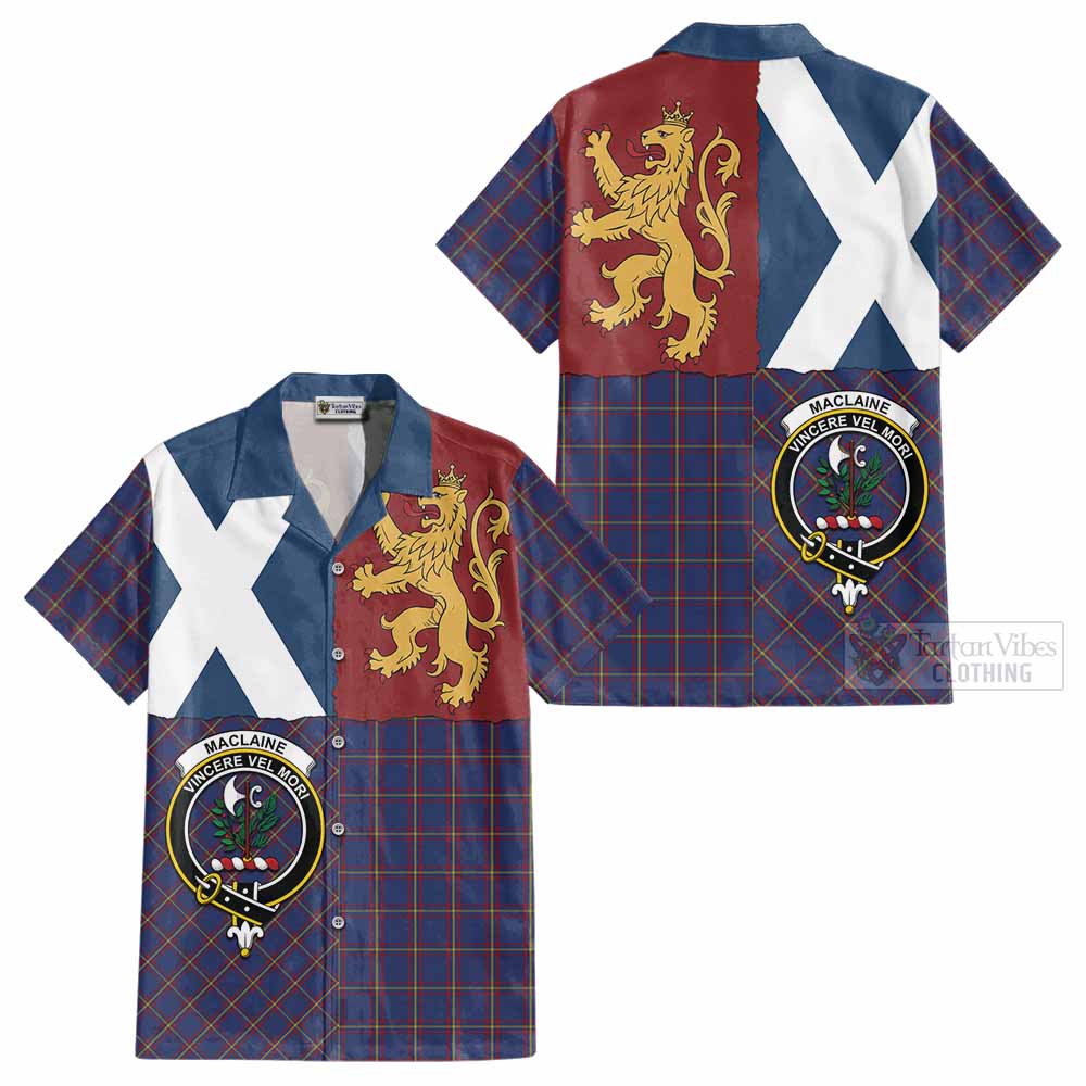 MacLaine (McLaine) Crest Tartan Cotton Hawaiian Shirt with Lion Rampant Saltire Style - Tartan Vibes Clothing