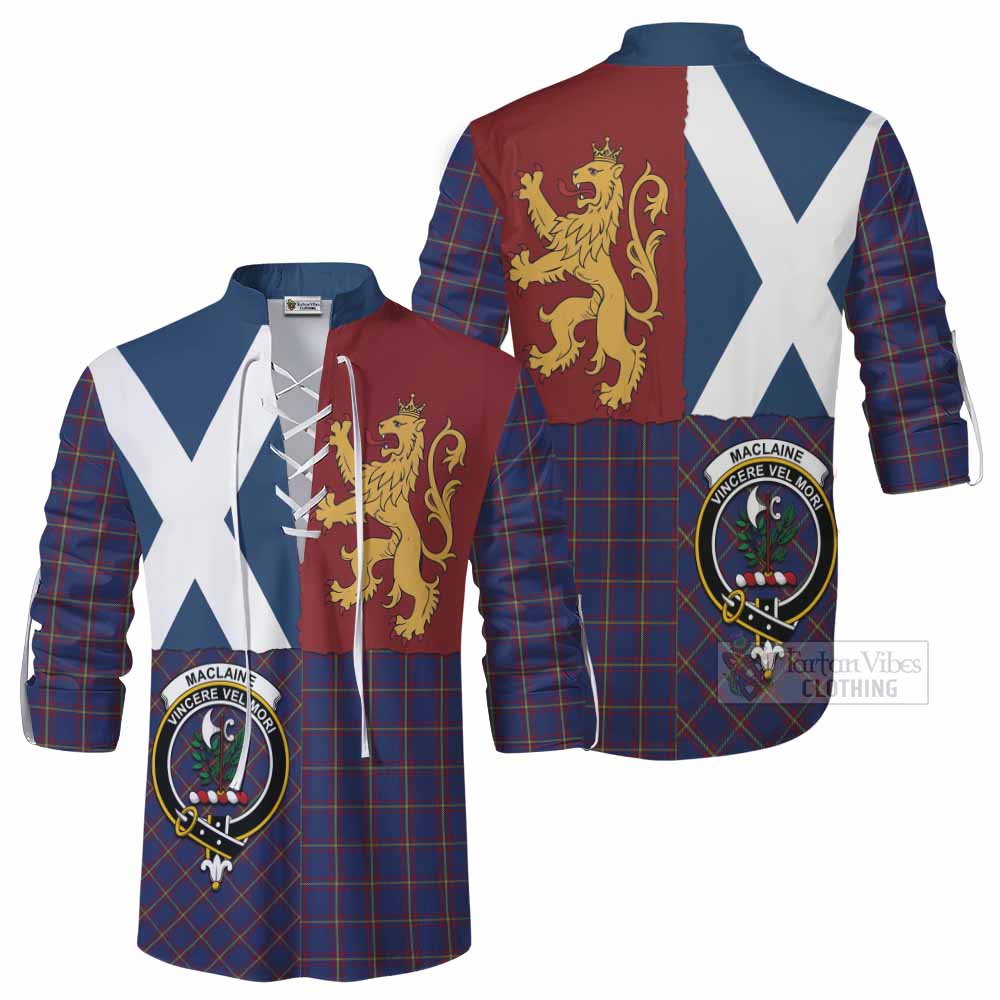 MacLaine (McLaine) Crest Tartan Ghillie Shirt with Lion Rampant Saltire Style - Tartan Vibes Clothing
