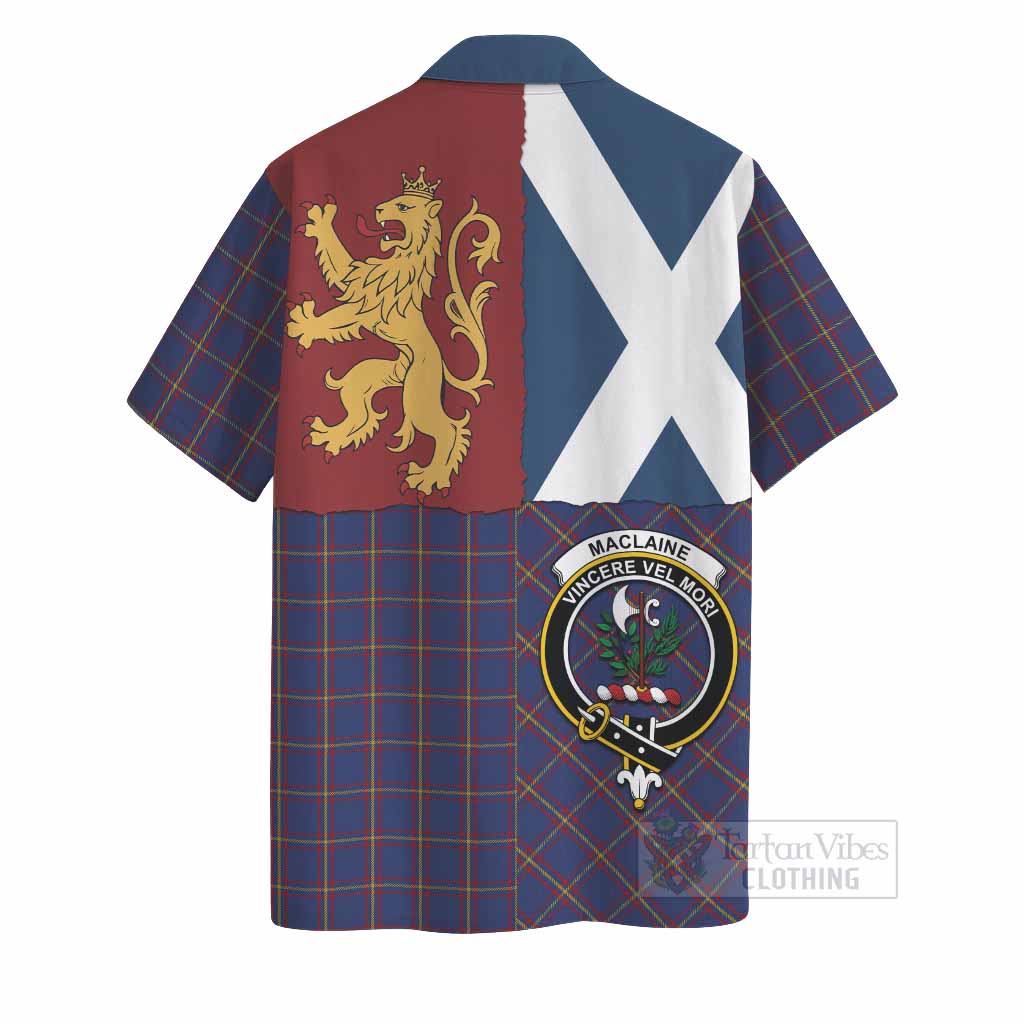 MacLaine (McLaine) Crest Tartan Hawaiian Shirt with Lion Rampant Saltire Style