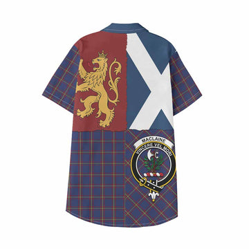 MacLaine (McLaine) Crest Tartan Kid Hawaiian Shirt with Lion Rampant Saltire Style
