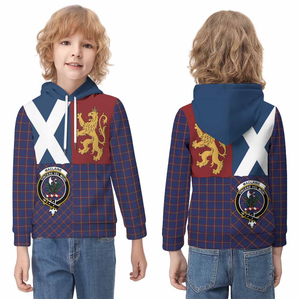 MacLaine (McLaine) Crest Tartan Kid Hoodie with Lion Rampant Saltire Style - Tartan Vibes Clothing