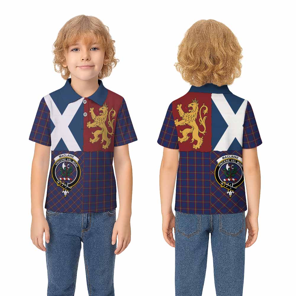 MacLaine (McLaine) Crest Tartan Kid Polo Shirt with Lion Rampant Saltire Style - Tartan Vibes Clothing