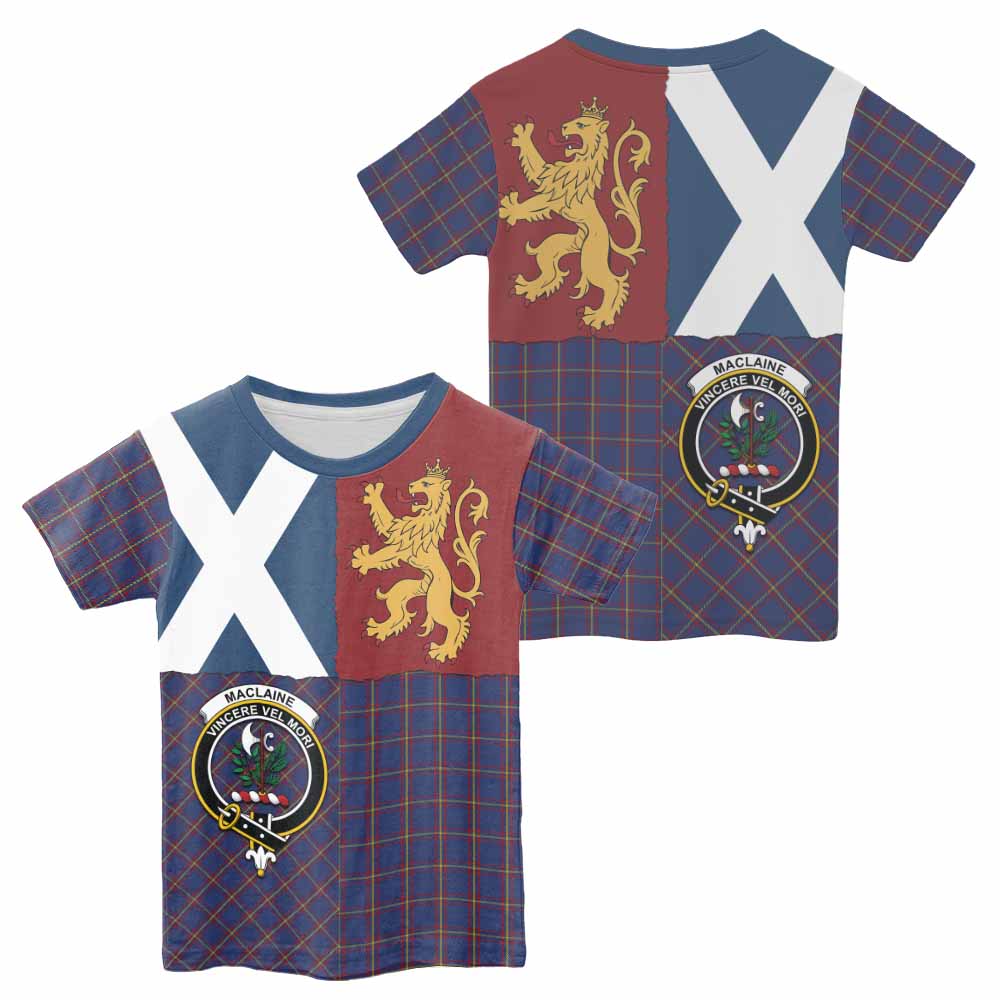 MacLaine (McLaine) Crest Tartan Kid T-shirt with Lion Rampant Saltire Style - Tartan Vibes Clothing