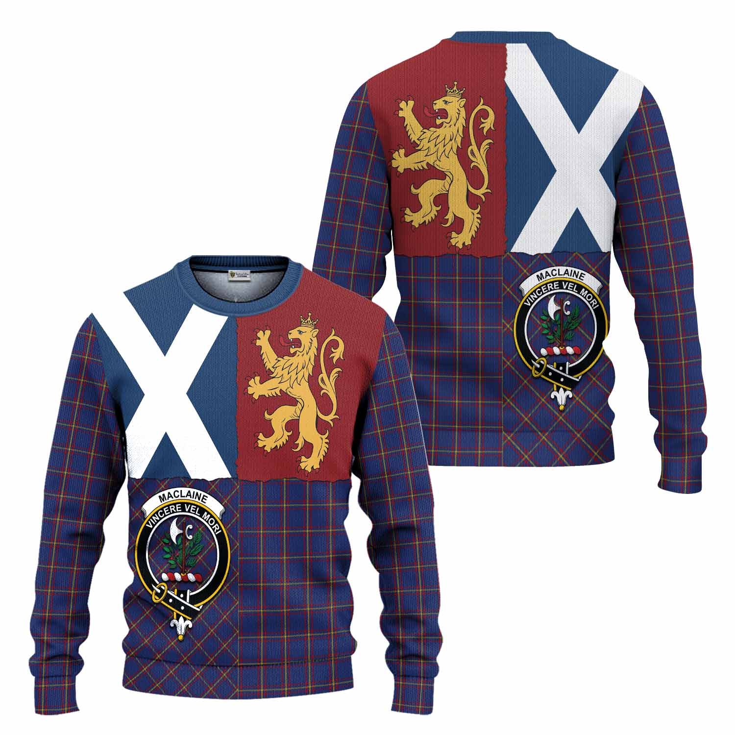 MacLaine (McLaine) Crest Tartan Knitted Sweater with Lion Rampant Saltire Style