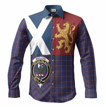 MacLaine (McLaine) Crest Tartan Long Sleeve Button Shirts with Lion Rampant Saltire Style
