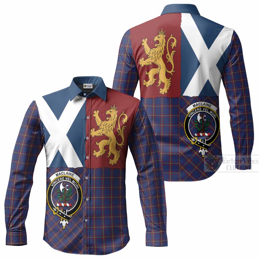 MacLaine (McLaine) Crest Tartan Long Sleeve Button Shirts with Lion Rampant Saltire Style