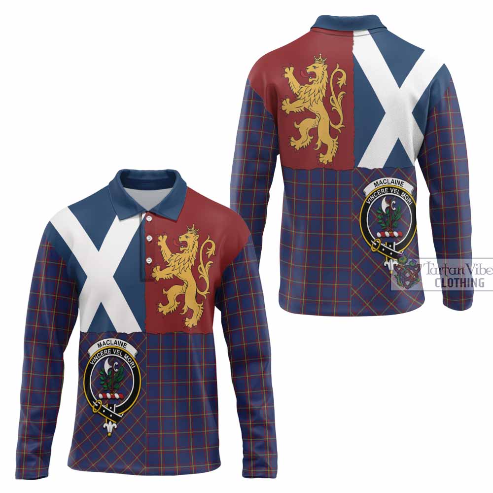 MacLaine (McLaine) Crest Tartan Long Sleeve Polo Shirt with Lion Rampant Saltire Style