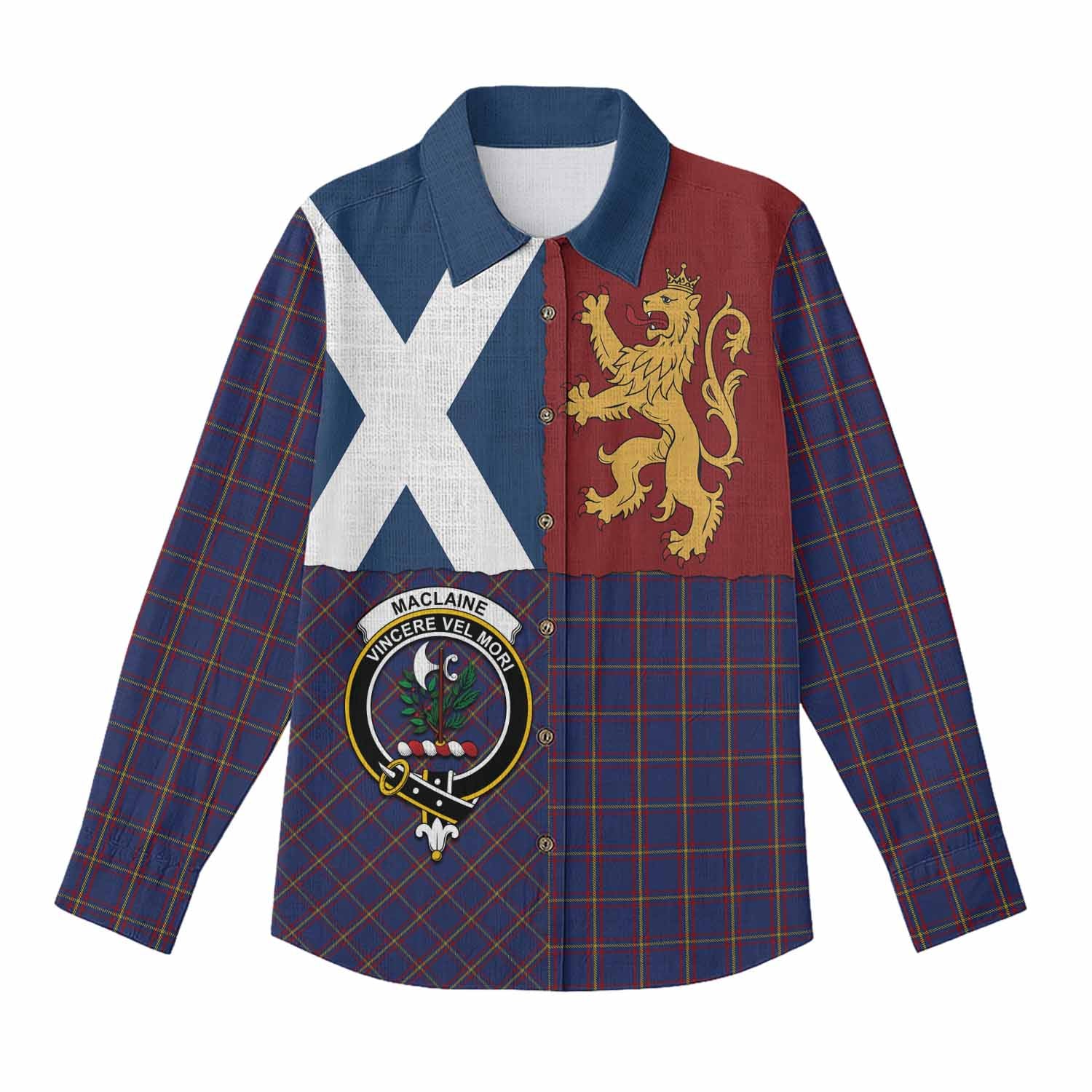 MacLaine (McLaine) Crest Tartan Women Casual Shirt with Lion Rampant Saltire Style