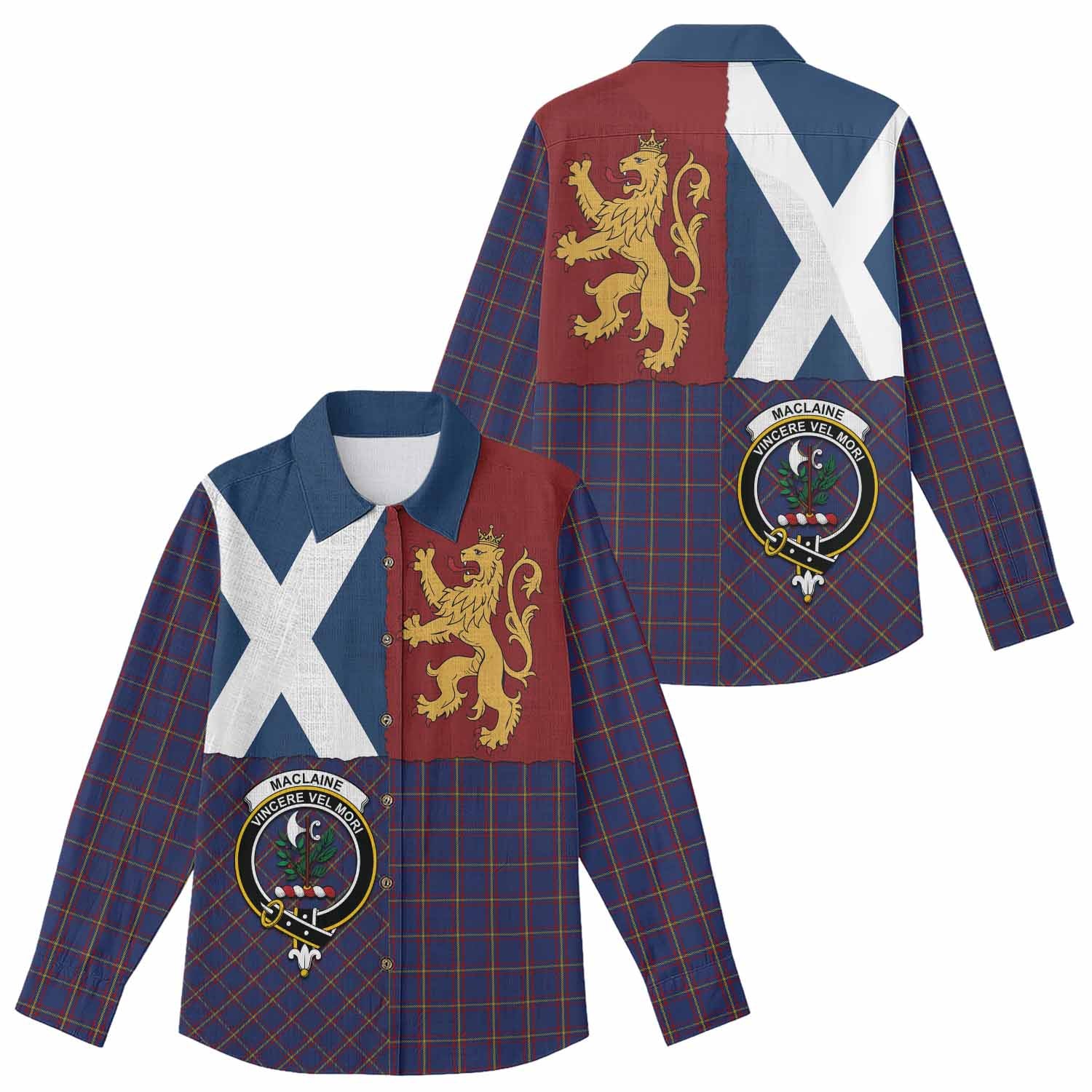 MacLaine (McLaine) Crest Tartan Women Casual Shirt with Lion Rampant Saltire Style
