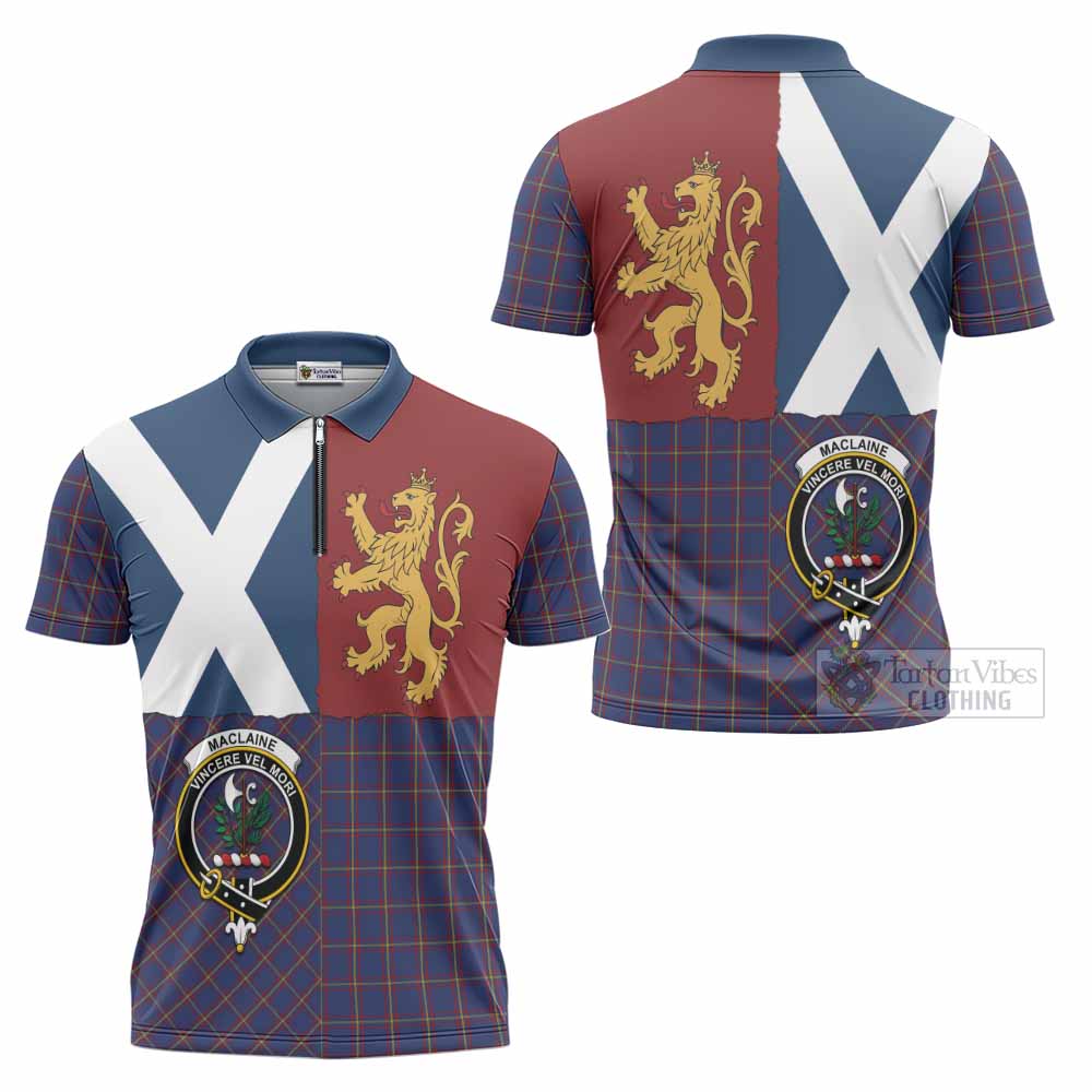 MacLaine (McLaine) Crest Tartan Zipper Polo Shirt with Lion Rampant Saltire Style