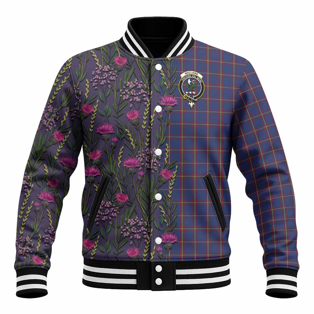 MacLaine (McLaine) Family Crest Tartan Baseball Jacket Scottish Thistle Flower Pattern Half Style - Tartan Vibes Clothing