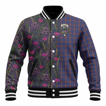 MacLaine (McLaine) Family Crest Tartan Baseball Jacket Scottish Thistle Flower Pattern Half Style