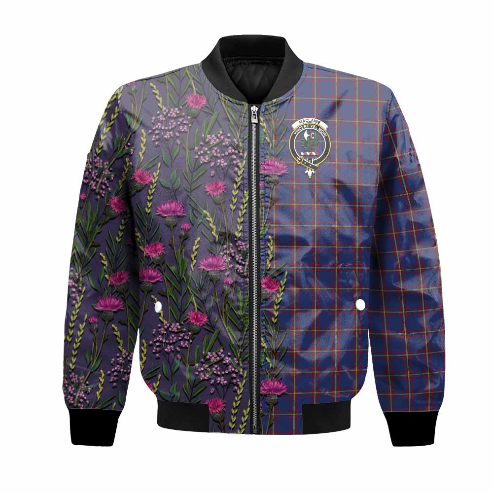 MacLaine (McLaine) Family Crest Tartan Bomber Jacket Scottish Thistle Flower Pattern Half Style - Tartan Vibes Clothing