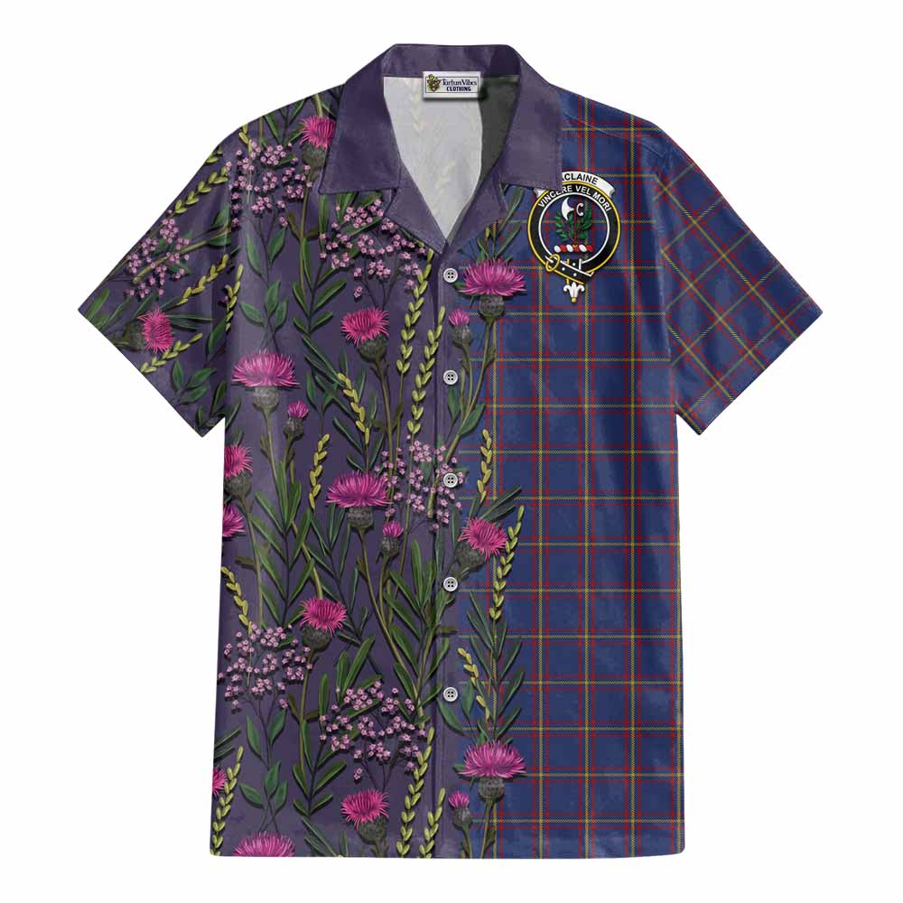 MacLaine (McLaine) Family Crest Tartan Cotton Hawaiian Shirt Scottish Thistle Flower Pattern Half Style - Tartan Vibes Clothing