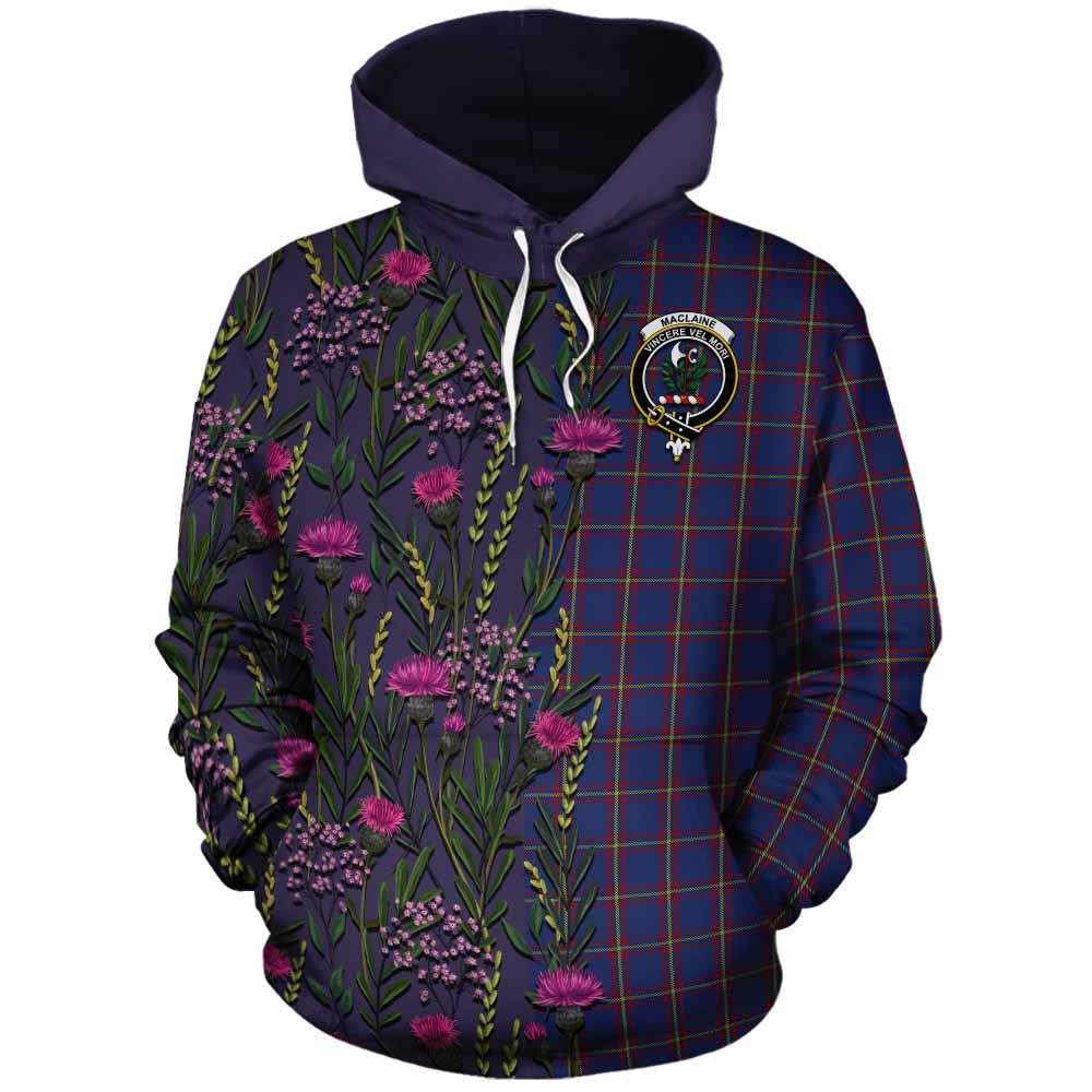 MacLaine (McLaine) Family Crest Tartan Cotton Hoodie Scottish Thistle Flower Pattern Half Style - Tartan Vibes Clothing