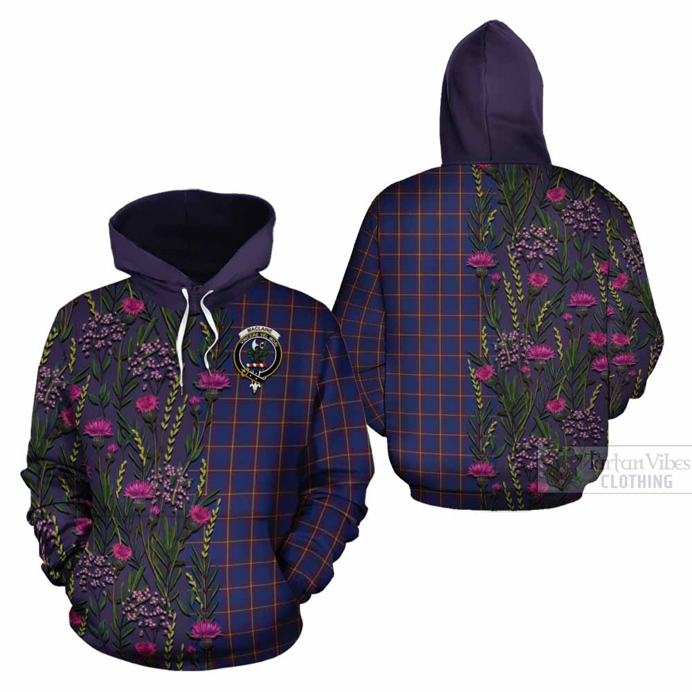 MacLaine (McLaine) Family Crest Tartan Cotton Hoodie Scottish Thistle Flower Pattern Half Style - Tartan Vibes Clothing