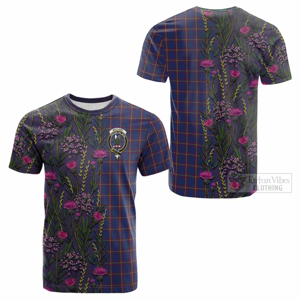 MacLaine (McLaine) Family Crest Tartan Cotton T-shirt Scottish Thistle Flower Pattern Half Style - Tartan Vibes Clothing