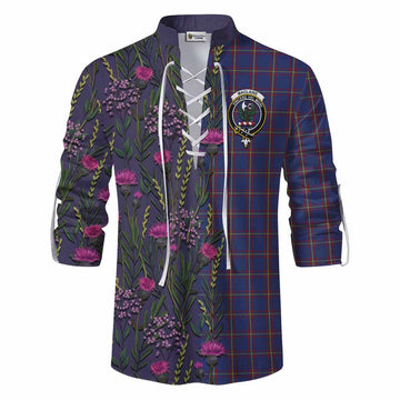 MacLaine (McLaine) Family Crest Tartan Ghillie Shirt Scottish Thistle Flower Pattern Half Style
