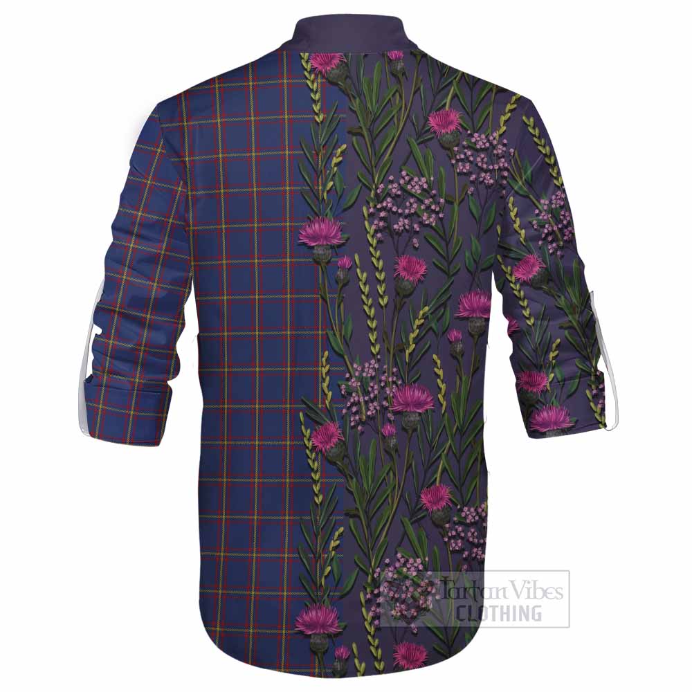 MacLaine (McLaine) Family Crest Tartan Ghillie Shirt Scottish Thistle Flower Pattern Half Style - Tartan Vibes Clothing