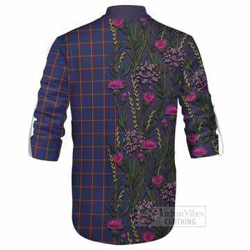 MacLaine (McLaine) Family Crest Tartan Ghillie Shirt Scottish Thistle Flower Pattern Half Style
