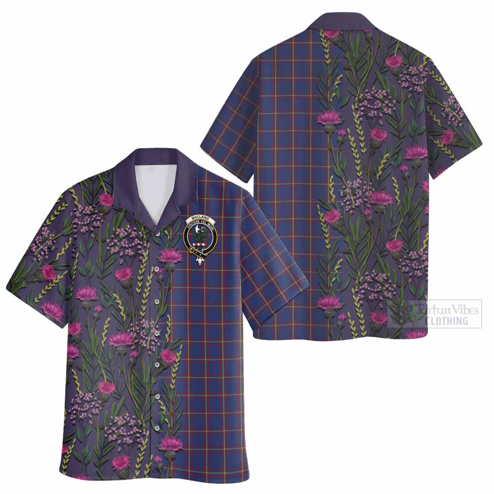 MacLaine (McLaine) Family Crest Tartan Hawaiian Shirt Scottish Thistle Flower Pattern Half Style - Tartan Vibes Clothing