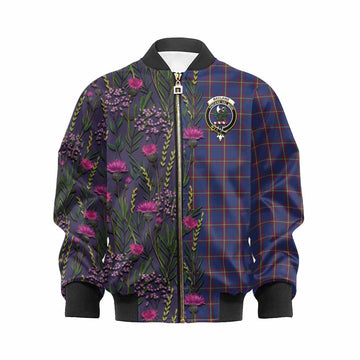 MacLaine (McLaine) Family Crest Tartan Kid Bomber Jacket Scottish Thistle Flower Pattern Half Style - Tartan Vibes Clothing