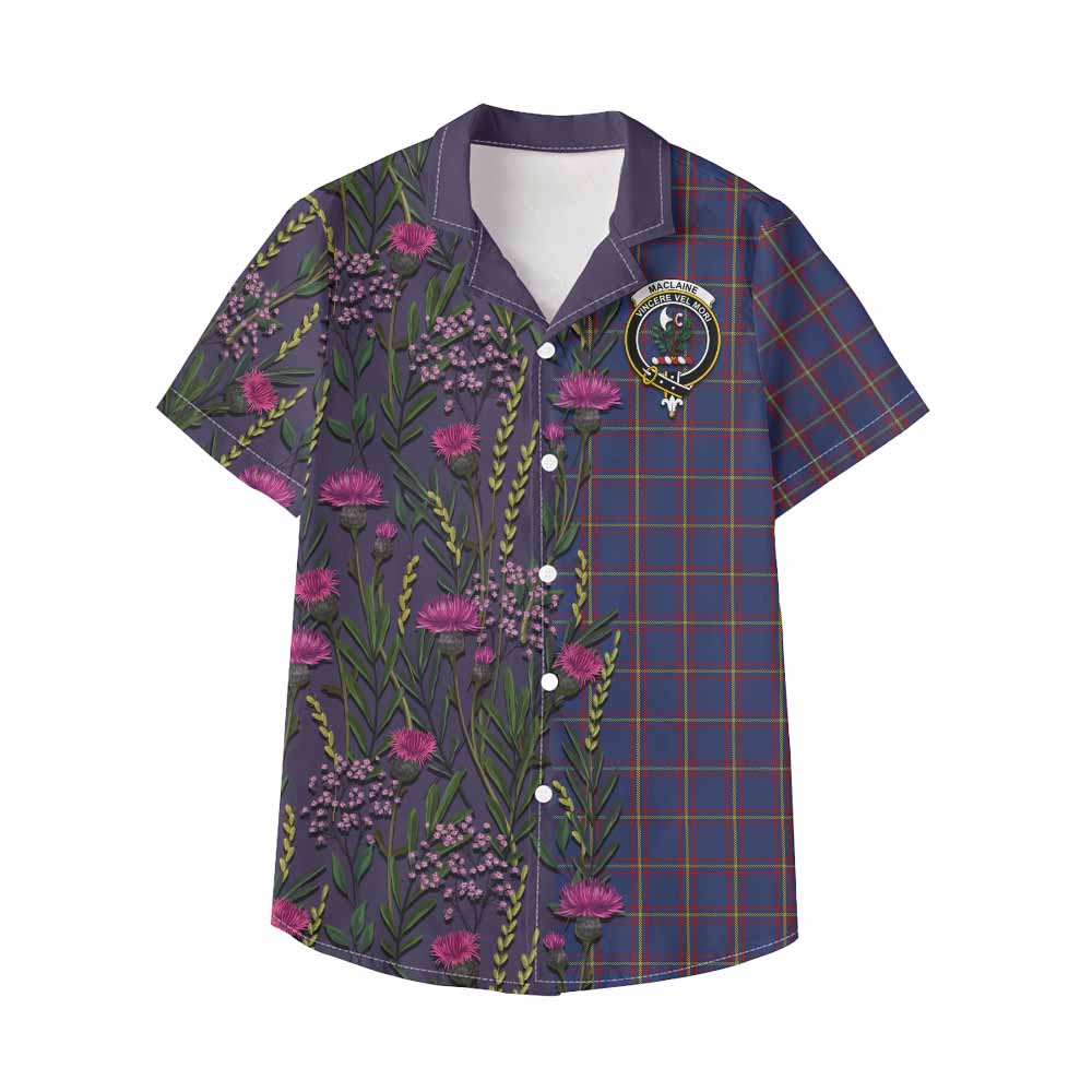 MacLaine (McLaine) Family Crest Tartan Kid Hawaiian Shirt Scottish Thistle Flower Pattern Half Style - Tartan Vibes Clothing