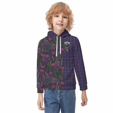 MacLaine (McLaine) Family Crest Tartan Kid Hoodie Scottish Thistle Flower Pattern Half Style - Tartan Vibes Clothing