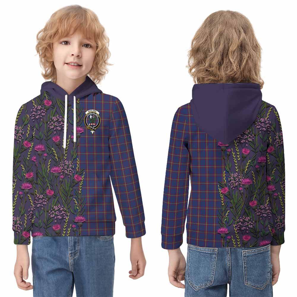 MacLaine (McLaine) Family Crest Tartan Kid Hoodie Scottish Thistle Flower Pattern Half Style - Tartan Vibes Clothing