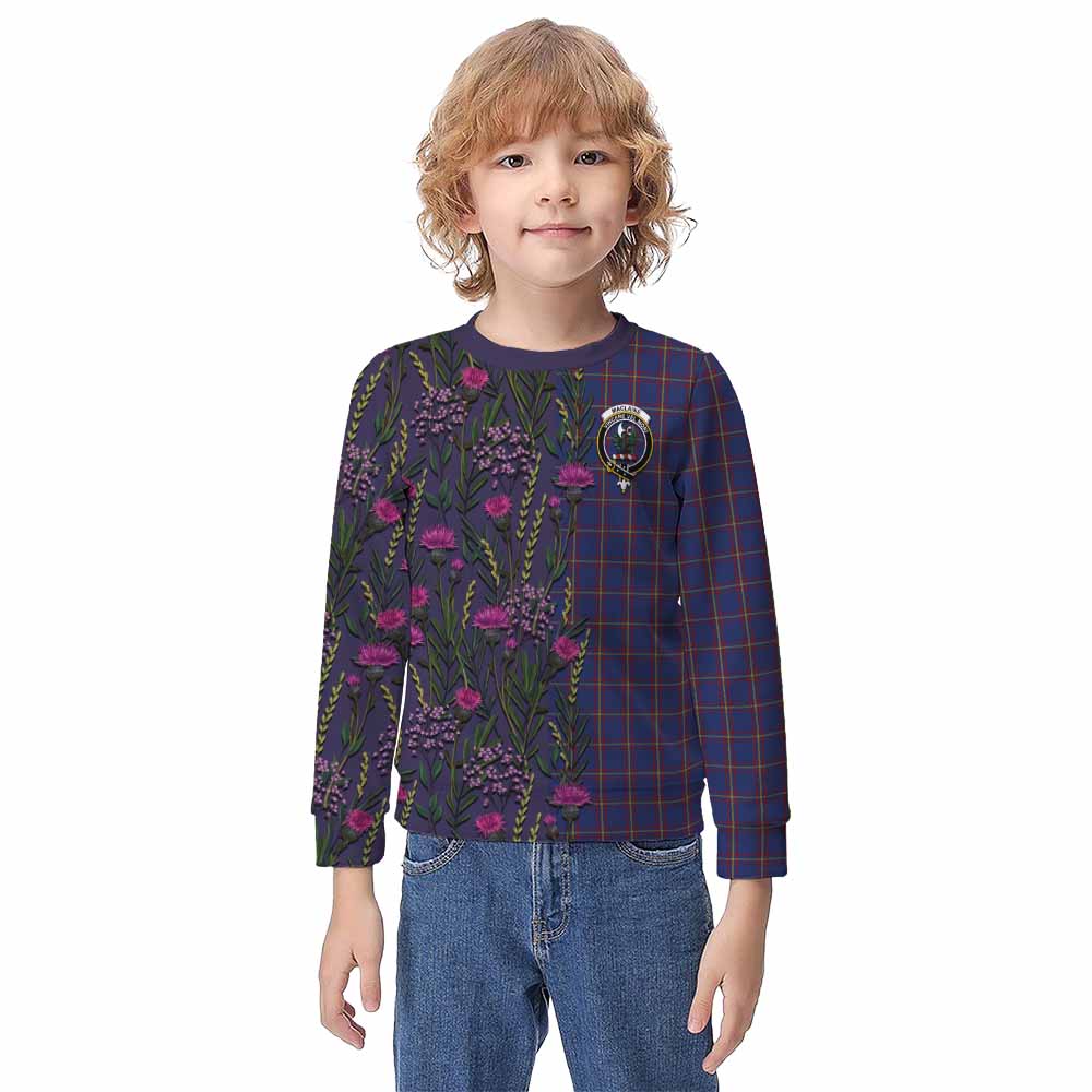 MacLaine (McLaine) Family Crest Tartan Kid Knitted Sweatshirt Scottish Thistle Flower Pattern Half Style - Tartan Vibes Clothing